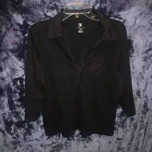 SW black 3/4 sleeves collar top v neck